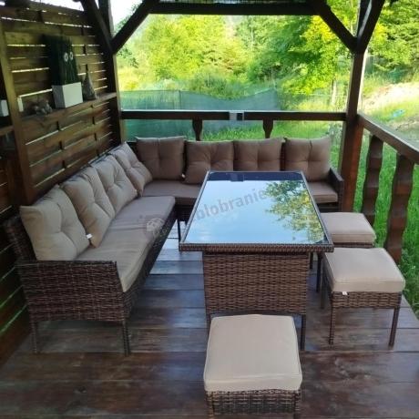 Brązowy narożnik ogrodowy 190x190cm i pufy Torino Corner XL - Carmel