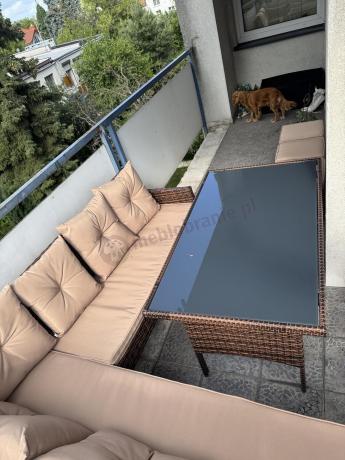 Brązowy narożnik ogrodowy 190x190cm i pufy Torino Corner XL - Carmel