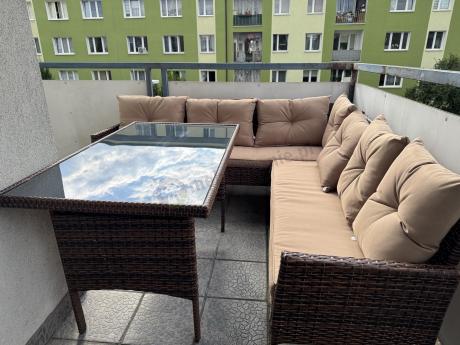 Brązowy narożnik ogrodowy 190x190cm i pufy Torino Corner XL - Carmel