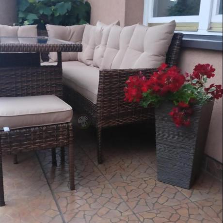 Brązowy narożnik ogrodowy 190x190cm i pufy Torino Corner XL - Carmel