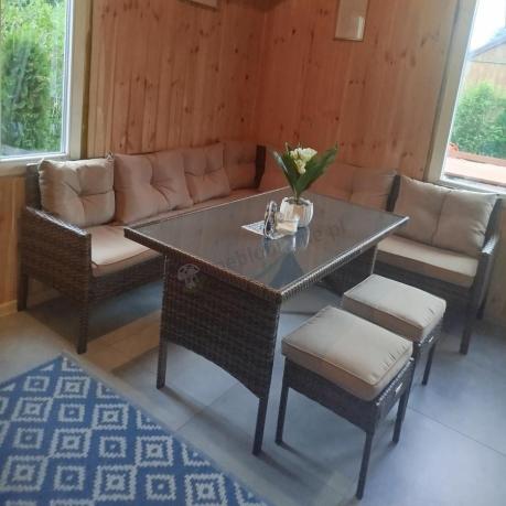 Brązowy narożnik ogrodowy 190x190cm i pufy Torino Corner XL - Carmel