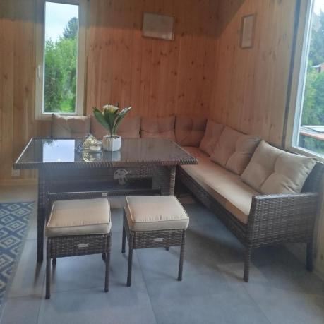 Brązowy narożnik ogrodowy 190x190cm i pufy Torino Corner XL - Carmel