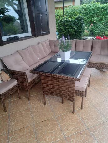 Brązowy narożnik ogrodowy 190x190cm i pufy Torino Corner XL - Carmel