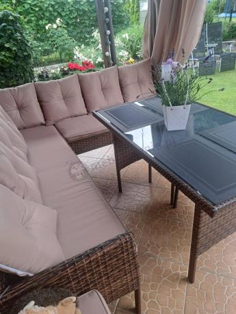 Brązowy narożnik ogrodowy 190x190cm i pufy Torino Corner XL - Carmel