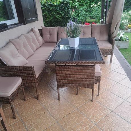 Brązowy narożnik ogrodowy 190x190cm i pufy Torino Corner XL - Carmel