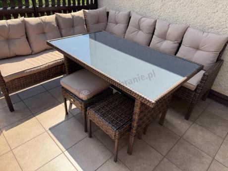 Brązowy narożnik ogrodowy 190x190cm i pufy Torino Corner XL - Carmel