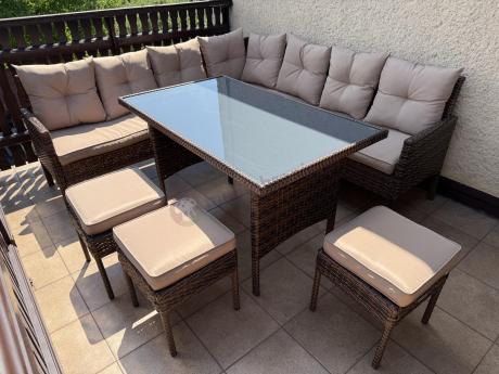 Brązowy narożnik ogrodowy 190x190cm i pufy Torino Corner XL - Carmel