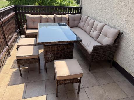 Brązowy narożnik ogrodowy 190x190cm i pufy Torino Corner XL - Carmel