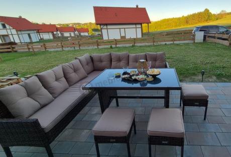 Brązowy narożnik ogrodowy 190x190cm i pufy Torino Corner XL - Carmel