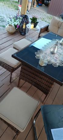 Brązowy narożnik ogrodowy 190x190cm i pufy Torino Corner XL - Carmel