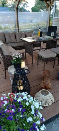 Brązowy narożnik ogrodowy 190x190cm i pufy Torino Corner XL - Carmel