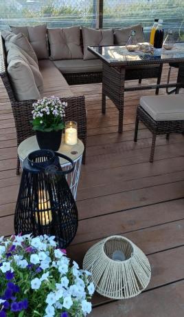 Brązowy narożnik ogrodowy 190x190cm i pufy Torino Corner XL - Carmel