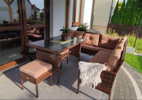 Brązowy narożnik ogrodowy 190x190cm i pufy Torino Corner XL - Carmel