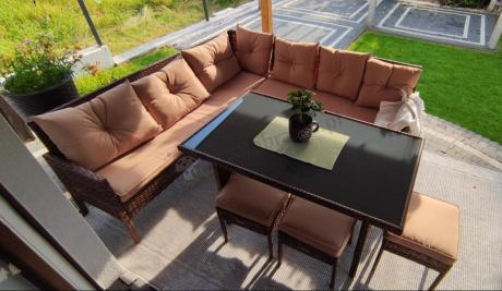 Brązowy narożnik ogrodowy 190x190cm i pufy Torino Corner XL - Carmel