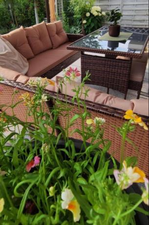 Brązowy narożnik ogrodowy 190x190cm i pufy Torino Corner XL - Carmel