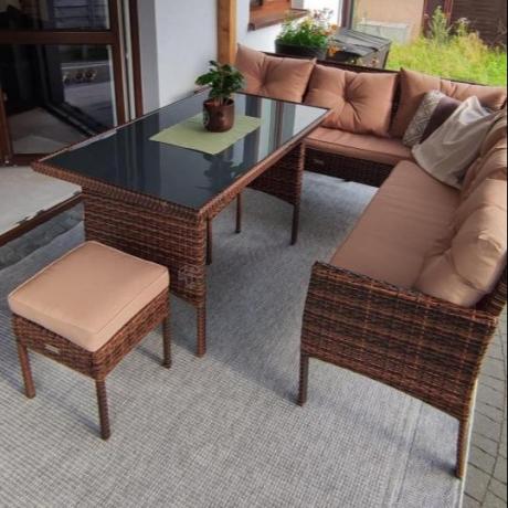 Brązowy narożnik ogrodowy 190x190cm i pufy Torino Corner XL - Carmel