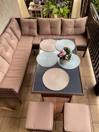 Brązowy narożnik ogrodowy 190x190cm i pufy Torino Corner XL - Carmel