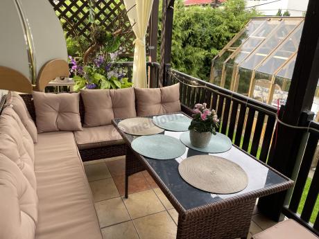 Brązowy narożnik ogrodowy 190x190cm i pufy Torino Corner XL - Carmel