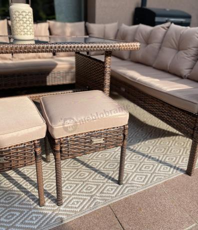 Brązowy narożnik ogrodowy 190x190cm i pufy Torino Corner XL - Carmel