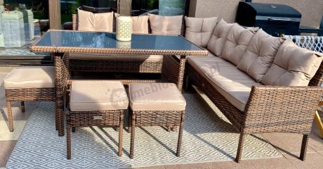 Brązowy narożnik ogrodowy 190x190cm i pufy Torino Corner XL - Carmel