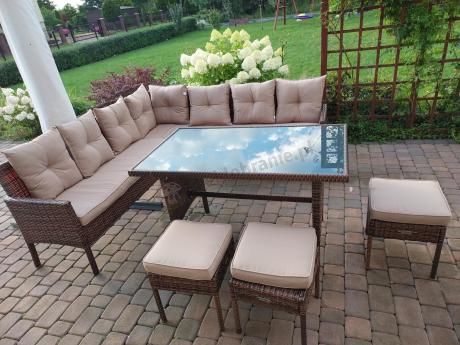 Brązowy narożnik ogrodowy 190x190cm i pufy Torino Corner XL - Carmel