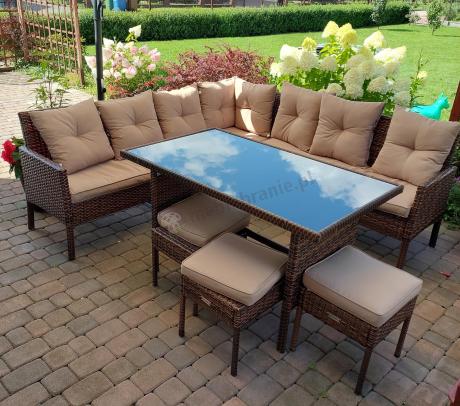 Brązowy narożnik ogrodowy 190x190cm i pufy Torino Corner XL - Carmel