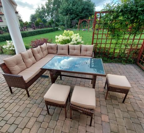 Brązowy narożnik ogrodowy 190x190cm i pufy Torino Corner XL - Carmel