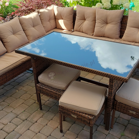Brązowy narożnik ogrodowy 190x190cm i pufy Torino Corner XL - Carmel