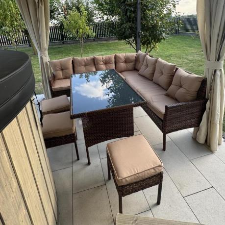 Brązowy narożnik ogrodowy 190x190cm i pufy Torino Corner XL - Carmel