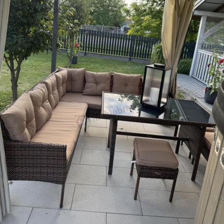 Brązowy narożnik ogrodowy 190x190cm i pufy Torino Corner XL - Carmel