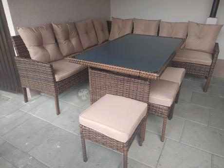 Brązowy narożnik ogrodowy 190x190cm i pufy Torino Corner XL - Carmel