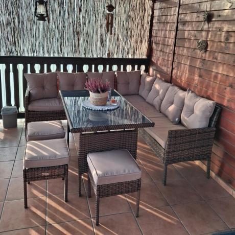 Brązowy narożnik ogrodowy 190x190cm i pufy Torino Corner XL - Carmel