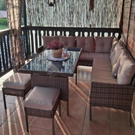 Brązowy narożnik ogrodowy 190x190cm i pufy Torino Corner XL - Carmel