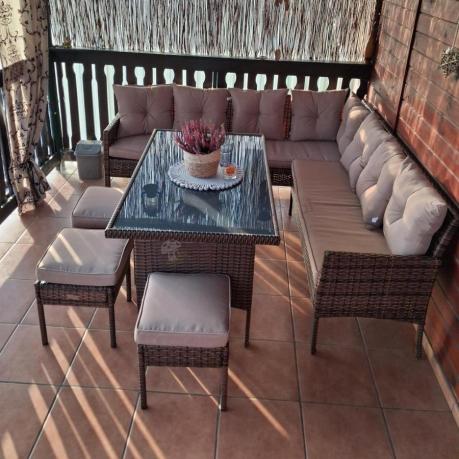 Brązowy narożnik ogrodowy 190x190cm i pufy Torino Corner XL - Carmel