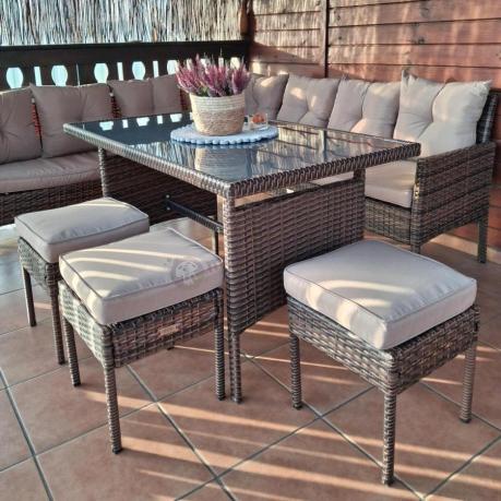 Brązowy narożnik ogrodowy 190x190cm i pufy Torino Corner XL - Carmel