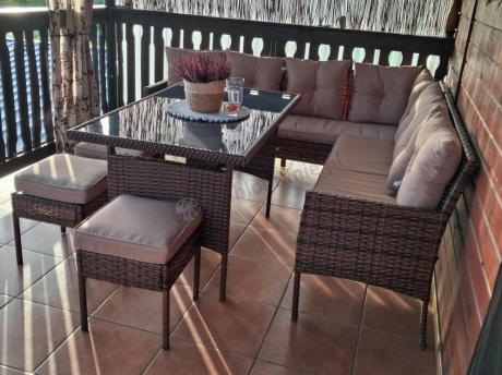 Brązowy narożnik ogrodowy 190x190cm i pufy Torino Corner XL - Carmel