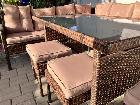 Brązowy narożnik ogrodowy 190x190cm i pufy Torino Corner XL - Carmel