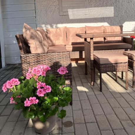 Brązowy narożnik ogrodowy 190x190cm i pufy Torino Corner XL - Carmel