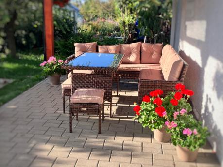 Brązowy narożnik ogrodowy 190x190cm i pufy Torino Corner XL - Carmel