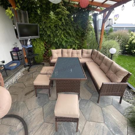 Brązowy narożnik ogrodowy 190x190cm i pufy Torino Corner XL - Carmel