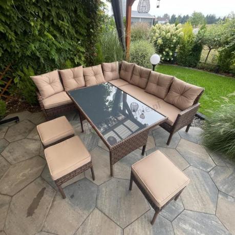 Brązowy narożnik ogrodowy 190x190cm i pufy Torino Corner XL - Carmel