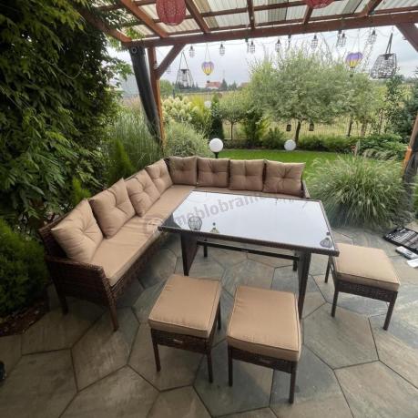 Brązowy narożnik ogrodowy 190x190cm i pufy Torino Corner XL - Carmel