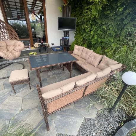 Brązowy narożnik ogrodowy 190x190cm i pufy Torino Corner XL - Carmel