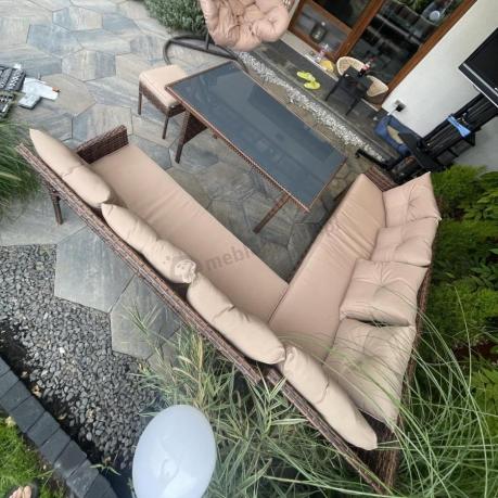 Brązowy narożnik ogrodowy 190x190cm i pufy Torino Corner XL - Carmel