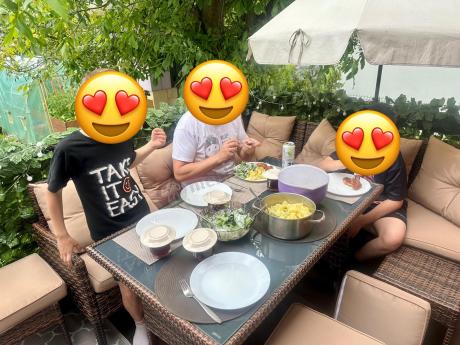 Brązowy narożnik ogrodowy 190x190cm i pufy Torino Corner XL - Carmel