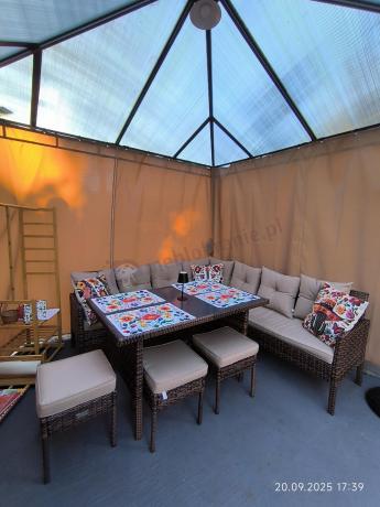 Brązowy narożnik ogrodowy 190x190cm i pufy Torino Corner XL - Carmel