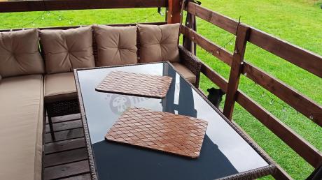 Brązowy narożnik ogrodowy 190x190cm i pufy Torino Corner XL - Carmel