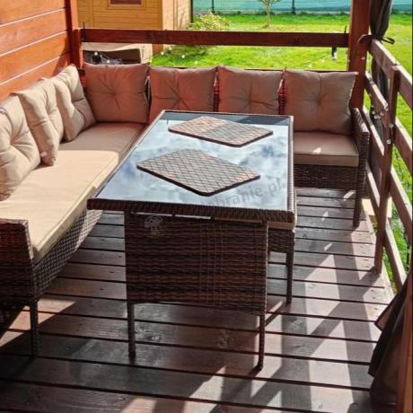 Brązowy narożnik ogrodowy 190x190cm i pufy Torino Corner XL - Carmel