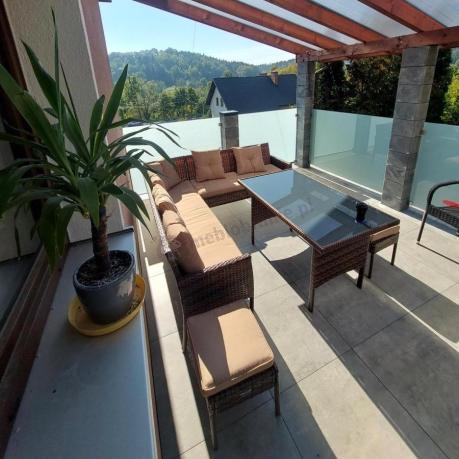 Brązowy narożnik ogrodowy 190x190cm i pufy Torino Corner XL - Carmel