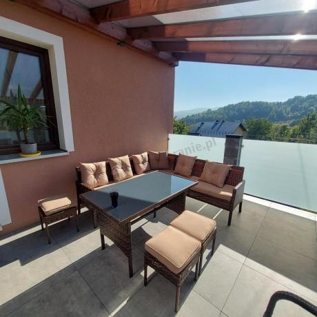 Brązowy narożnik ogrodowy 190x190cm i pufy Torino Corner XL - Carmel